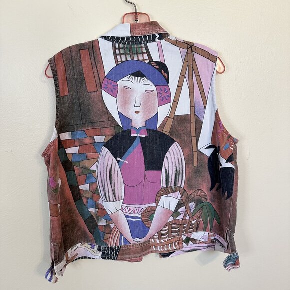 Chicos Design Sleeveless Button Up Vest With Abstract Art Print - Picture 3 of 7